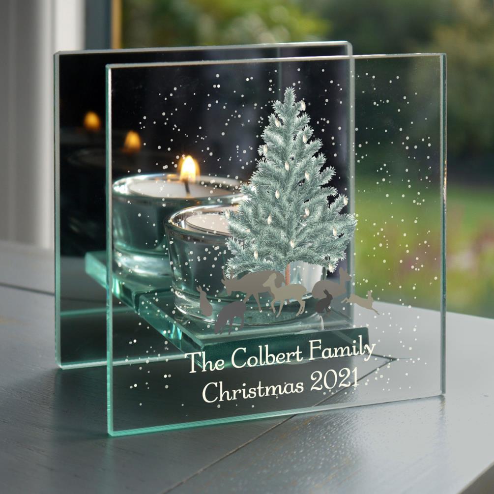 Personalised A Winter's Night Mirrored Glass Tea Light Candle Holder Extra Image 1